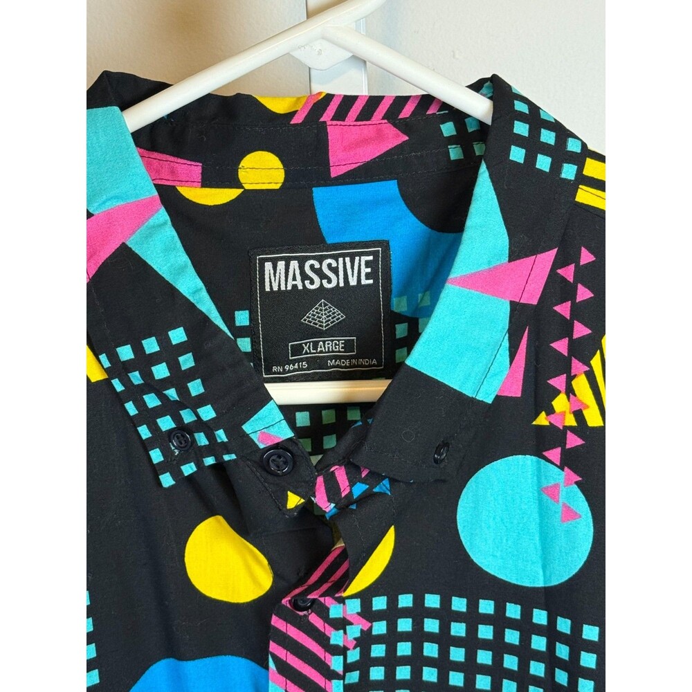 NEW Super Massive Bold Button Short Sleeve 80s Flash Shirt XL Men's Geometric